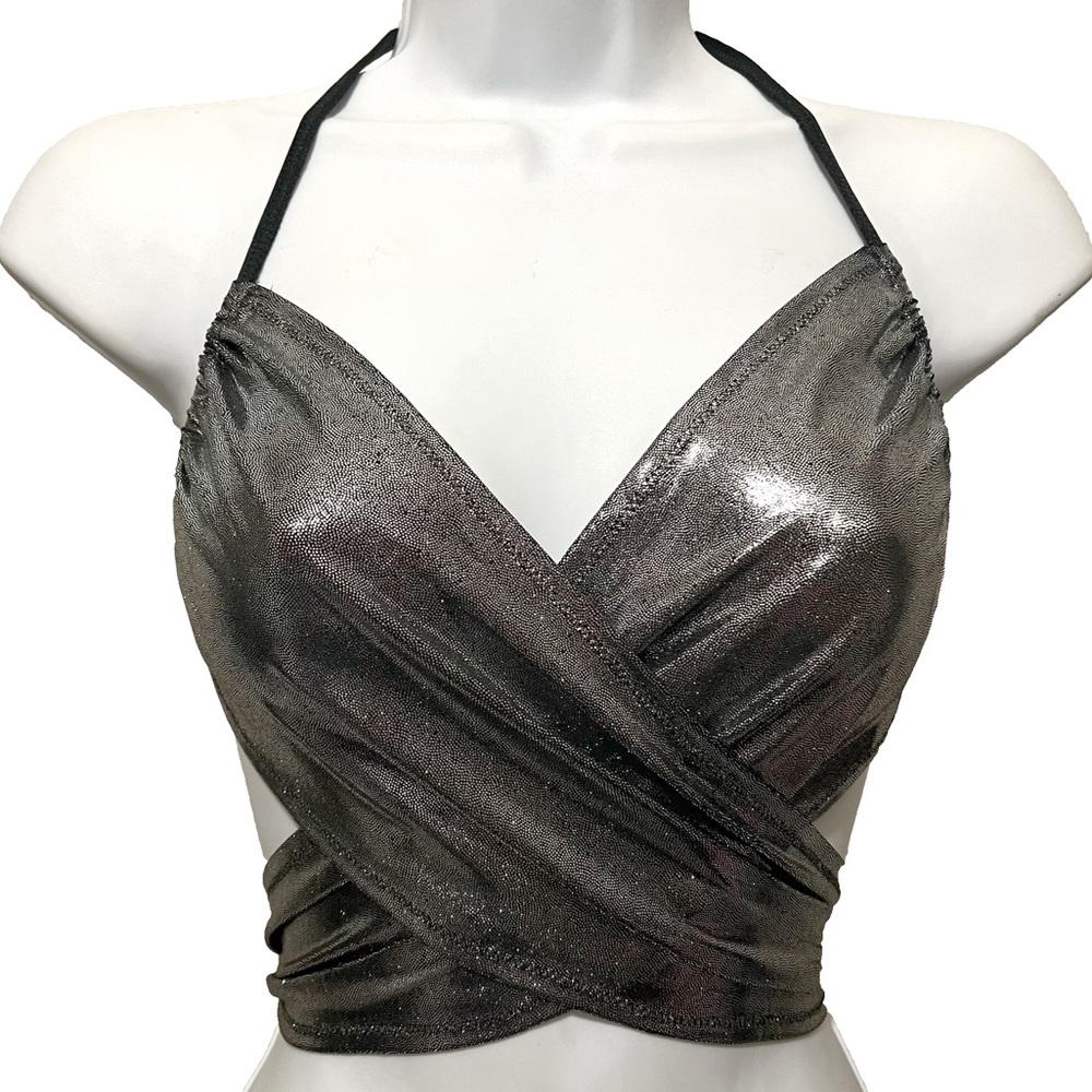 Clearance! Sz S/M Wrap Top Festival Gogo Dancer Swim Rave Criss Metallic Tie EDC